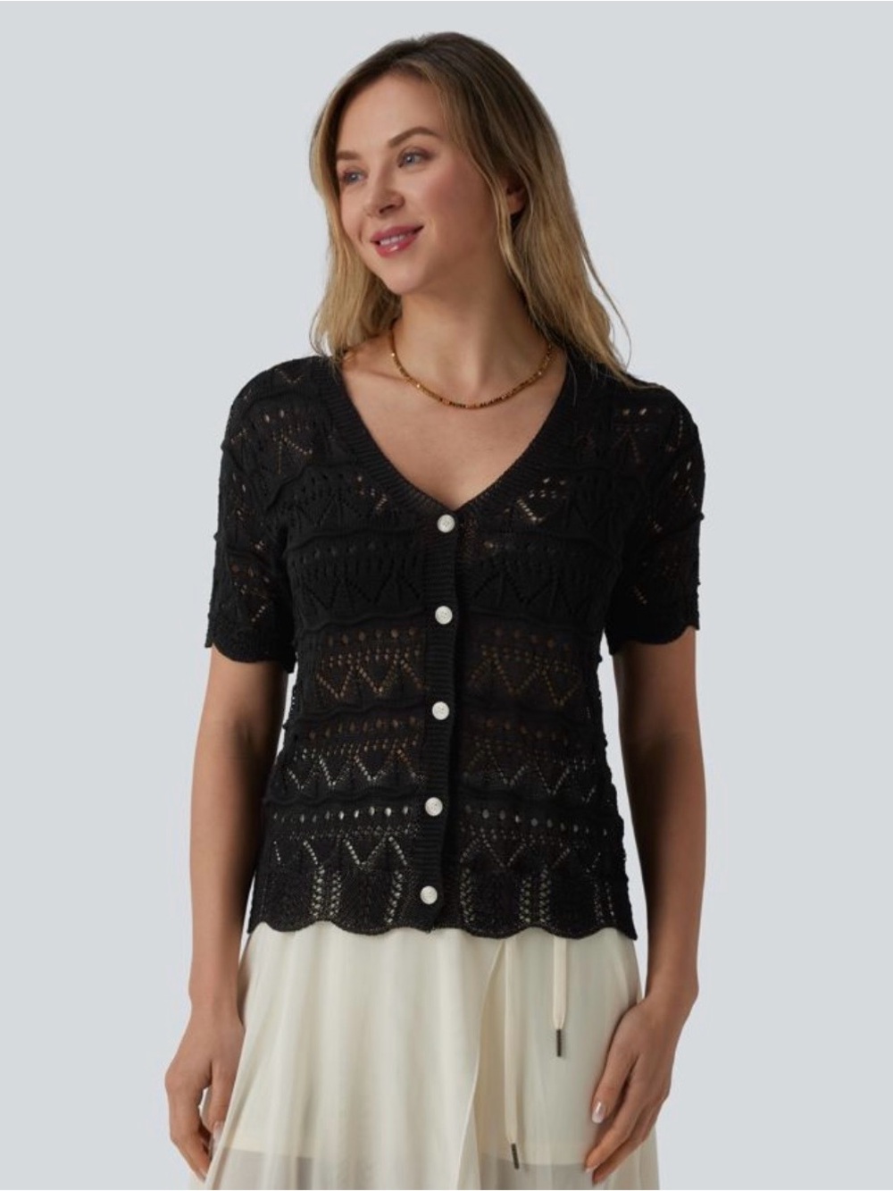 Halara v-neck Short Sleeve Scallop Hem Crochet Resort Cardigan price firm